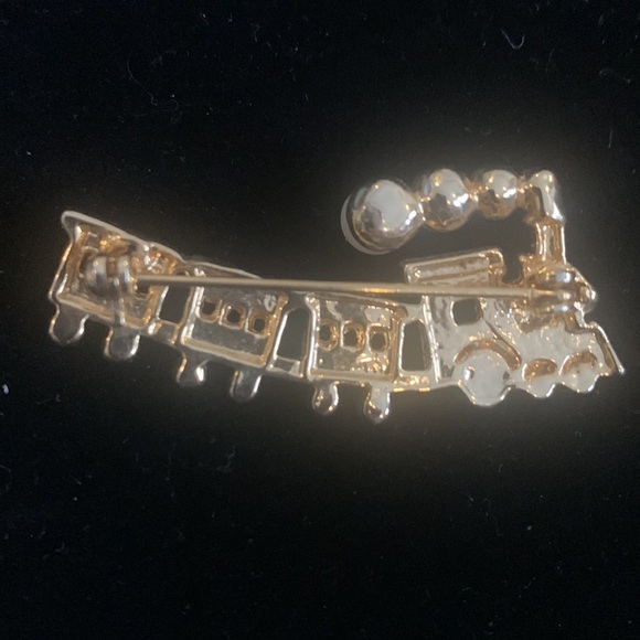 Festive Train Pin with Rhinestones and Faux Pearls - Picture 2 of 2